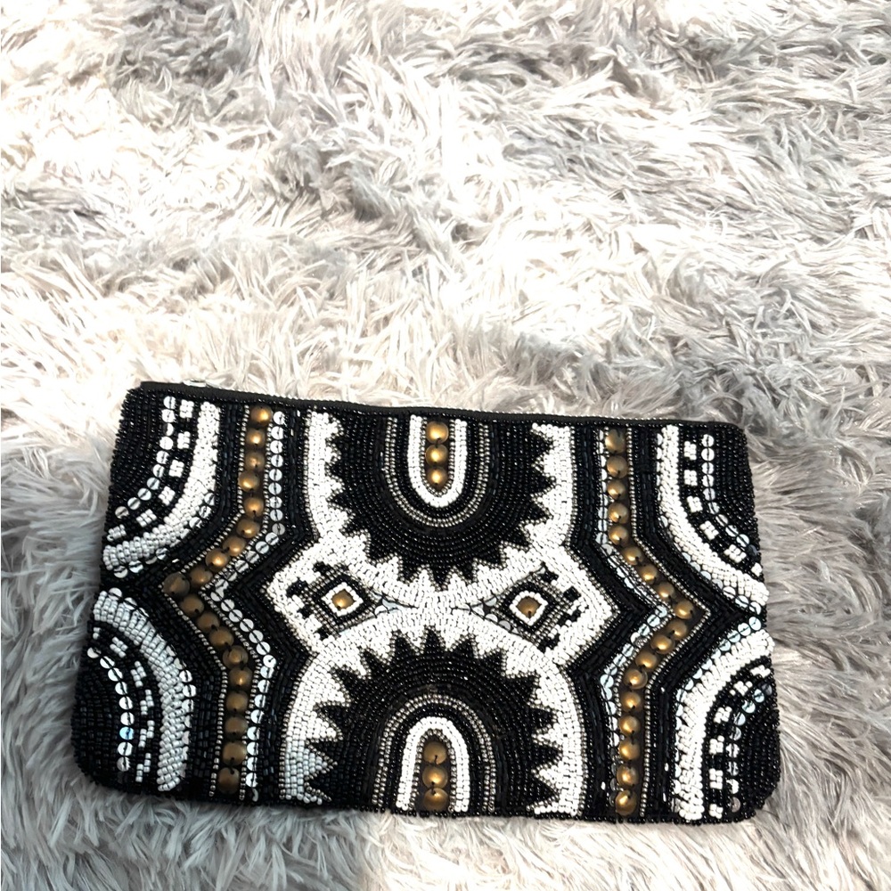 Forever 21 Sequins Black and White Beaded Clutch